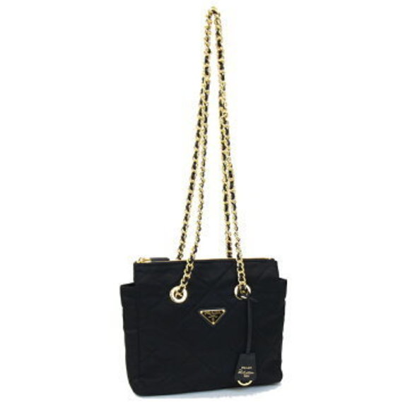 Prada Re Edition Chain Re Nylon Tote Bag Black Leather Shoulder Bag - Picture 1 of 5